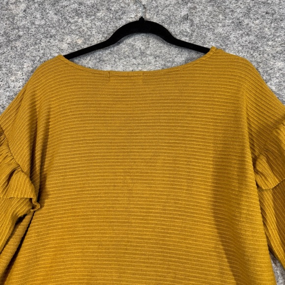 Rebecca King Mustard Ruffle Sleeve Ribbed Sweater Top Made in Canada Size XL - Picture 11 of 16